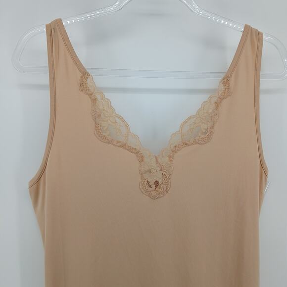 Bali Studio Nude Lace Trim Slip Dress Womens SM Minimalist Y2K Neutral Ballet - Picture 2 of 7